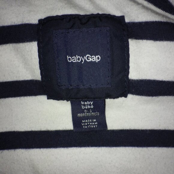Baby GAP Unisex Navy Blue Striped Lining Peacoat Puffer Coat Sailor 0-6 Months - Picture 5 of 8
